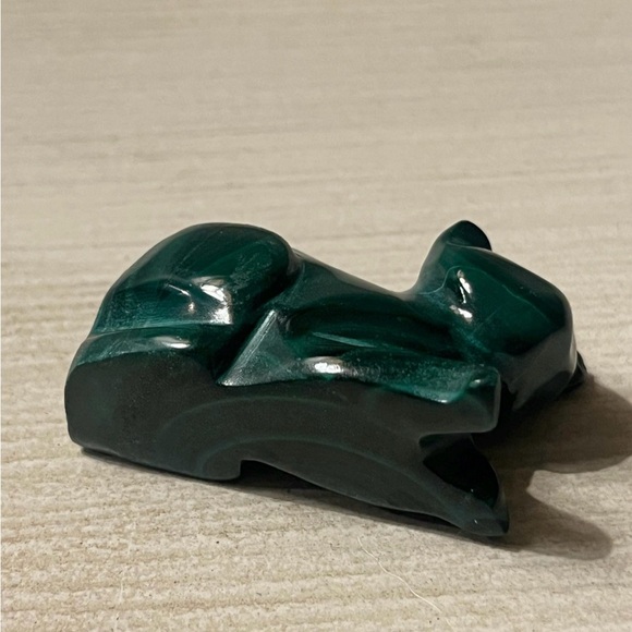 Hand-carved Malachite Cat Figurine Vintage Collectible Vtg - Picture 3 of 4